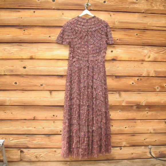 Mac Duggal 8042 Brown Ruffle Floral Maxi Dress Gown - Picture 10 of 15